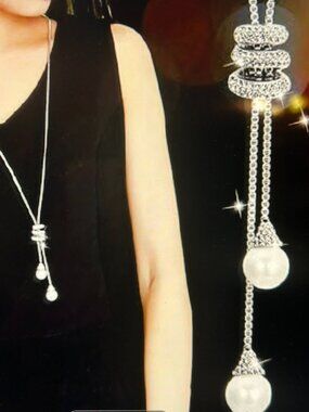 NEW! Elegant Silver Tone Tassel Pendant Necklace ~ Boho Style w/ CZ ~31.5"Long